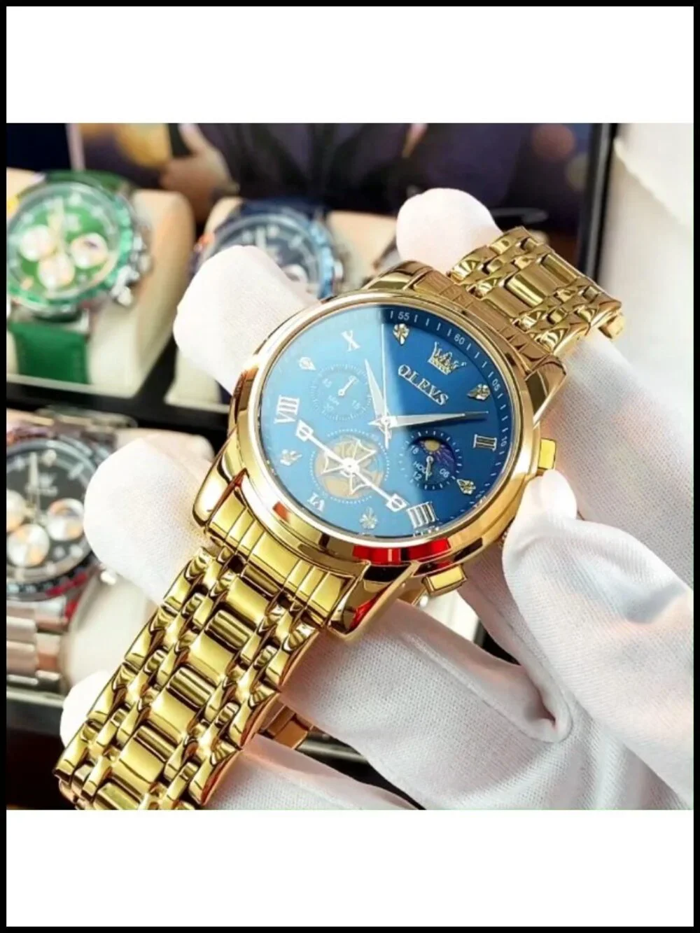 Mens Stainless Steel Chronograph Watch Roman Numeral Diamond Accent Analog Dress